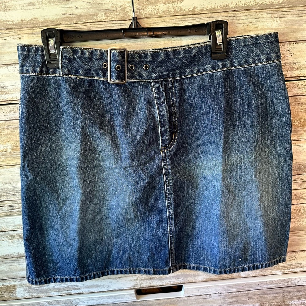 👖 Mossimo Denim Belted Mini Skirt Size 15 | Y2K Blue Jean Skirt